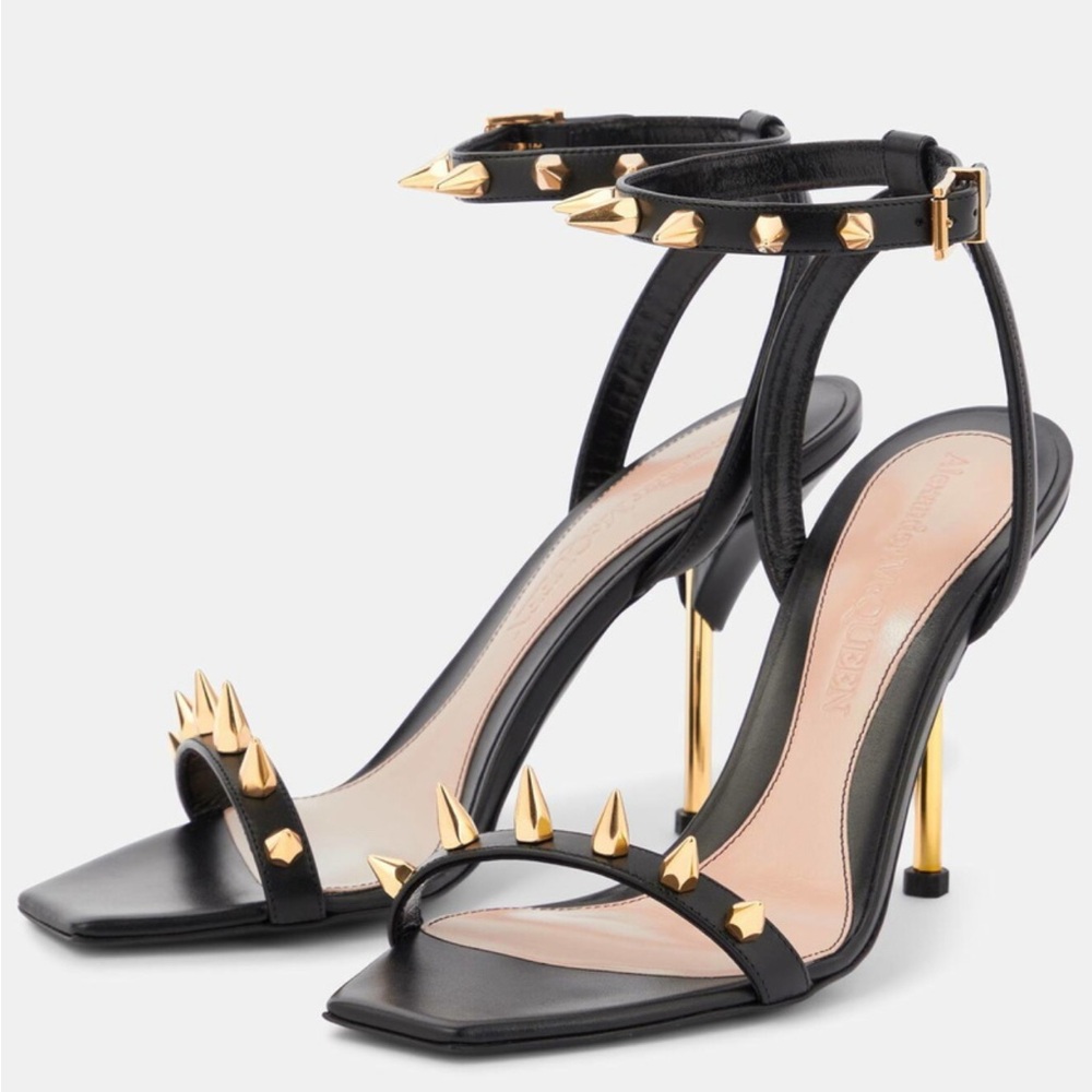 Alexander McQueen Black Heels with Gold Spikes- only worn 1x - Picture 6 of 10